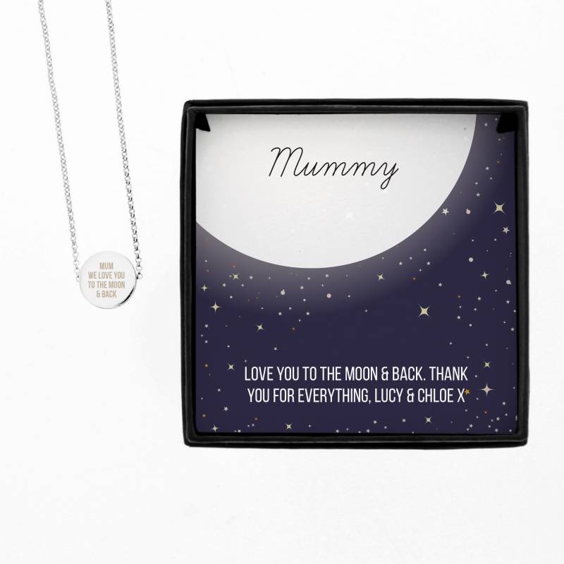 Personalised Sentiment Moon & Stars Sterling Silver Necklace and Box