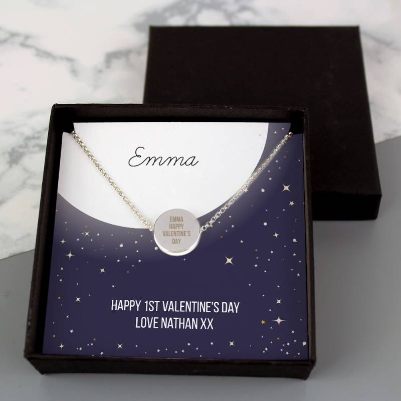 Personalised Sentiment Moon & Stars Sterling Silver Necklace and Box